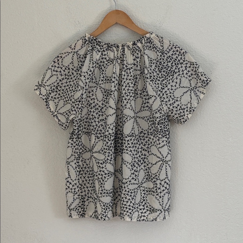 Dylan Cotton Ivory Black Floral Embroidered Short Sleeve Peasant Blouse Top - Picture 12 of 12